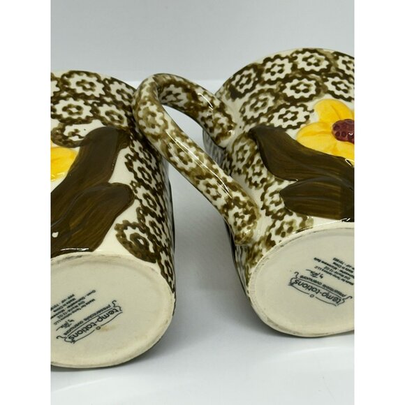 VTG Temp-Tations Old World Green Yellow Flower Coffee Mug Set of 2 12oz - Picture 5 of 8